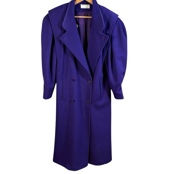 Fashions by Jill Vtg 80s Purple Double breasted 100% Wool Coat Lined Small USA - Picture 3 of 14